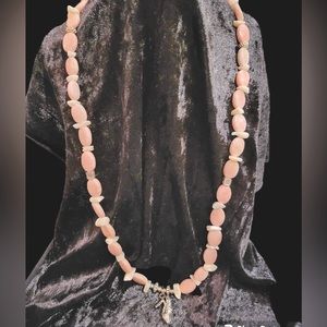 Pink stone and mother of pearl necklace with high heel pendant. NWOT